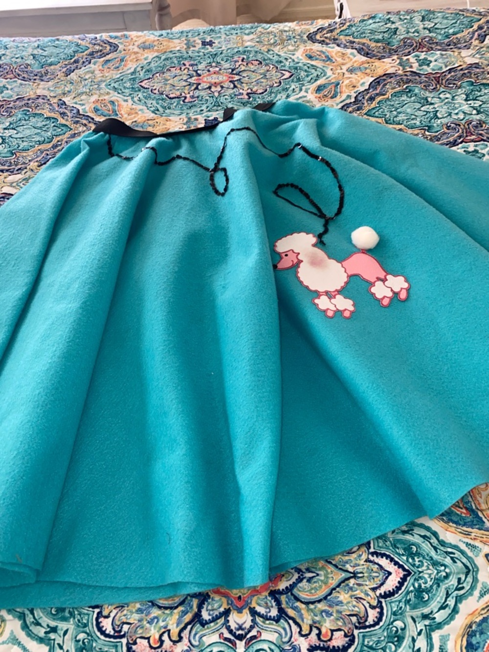 Turquoise Homemade Skirt with Pink Poodle Applique